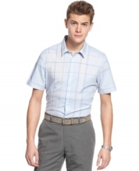 A versatile addition to your spring wardrobe, this oversized plaid woven from Calvin Klein helps your slide into the weekend from your busy work week. A versatile addition to your spring wardrobe, this oversized plaid woven from Calvin Klein helps your slide into the weekend from your busy work week.
