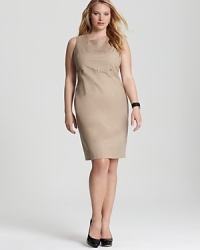 Rendered in a polished nude hue and flecked with gold accents, this Calvin Klein dress exudes military chic. Finish with classic heels and gold accents for a commanding ensemble. Rendered in a polished nude hue and flecked with gold accents, this Calvin Klein dress exudes military chic. Finish with classic heels and gold accents for a commanding ensemble.