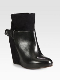 This fashion-forward staple combines polished leather and smooth suede for a layered finish.Suede-covered wedge, 4¼ (110mm)Leather-covered platform, 1 (25mm)Compares to a 3¼ heel (80mm)Leather and suede upperSide zipTab detailLeather lining and solePadded insoleMade in Italy This fashion-forward staple combines polished leather and smooth suede for a layered finish.Suede-covered wedge, 4¼ (110mm)Leather-covered platform, 1 (25mm)Compares to a 3¼ heel (80mm)Leather and suede upperSide zipTab detailLeather lining and solePadded insoleMade in Italy