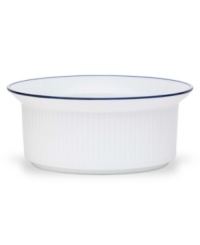 Named for a trendy Copenhagen neighborhood but designed with timeless style, the Christianshavn Blue serving bowl features a double band of navy in pristine white porcelain. From Dansk. Named for a trendy Copenhagen neighborhood but designed with timeless style, the Christianshavn Blue serving bowl features a double band of navy in pristine white porcelain. From Dansk.