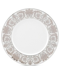 Fine dining will flourish with the Artemis accent plate from Lenox. A rich floral pattern and wide bands of sumptuous platinum in white bone china embody classic elegance. Fine dining will flourish with the Artemis accent plate from Lenox. A rich floral pattern and wide bands of sumptuous platinum in white bone china embody classic elegance.