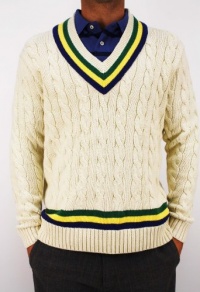 Polo Ralph Lauren Men's Cream Cricket Pull Over Knit V-Neck Sweater Cream White-Large