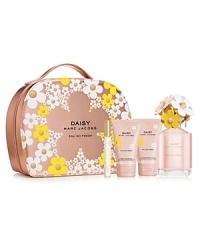 Daisy Eau So Fresh radiates with sunny florals and sparkling energy. This gift set includes a 4.2 oz. Eau de Toilette Spray, 2.5 oz. Radiant Body Lotion and 2.5 oz. Eau de Toilette Rollerball, housed in a deluxe, reusable container. Daisy Eau So Fresh radiates with sunny florals and sparkling energy. This gift set includes a 4.2 oz. Eau de Toilette Spray, 2.5 oz. Radiant Body Lotion and 2.5 oz. Eau de Toilette Rollerball, housed in a deluxe, reusable container.