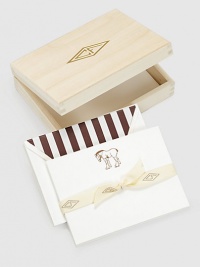 Packed in a gold-stamped wood box, these elegant cards have a charming horse motif, letterpressed by hand on creamy cotton stock, a delightful design for expressing whatever needs expressing.Original Charles Fradin illustrationLetterpressed by hand100% cotton stock6.5L X 4.75WCoordinating envelopes with brown striped liningSet of 18, with envelopesGold-stamped wood storage boxMade in USA Packed in a gold-stamped wood box, these elegant cards have a charming horse motif, letterpressed by hand on creamy cotton stock, a delightful design for expressing whatever needs expressing.Original Charles Fradin illustrationLetterpressed by hand100% cotton stock6.5L X 4.75WCoordinating envelopes with brown striped liningSet of 18, with envelopesGold-stamped wood storage boxMade in USA