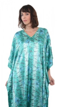 Satin Caftan, Print with Under Water Lillies, Plus Size, Style#Caf-46 Satin Caftan, Print with Under Water Lillies, Plus Size, Style#Caf-46