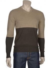 Vince Mens Vneck Sweater Large L Euro 52 Brown Stripes Cashmere