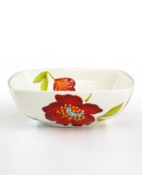 Blossoming in the brightest hues, the hand-painted Chloe serving bowl by Laurie Gates dishes out oodles of cheer day after day. Blossoming in the brightest hues, the hand-painted Chloe serving bowl by Laurie Gates dishes out oodles of cheer day after day.