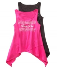 Beach chic with a bite. She can throw on this beautifully breezy sharkbite tank from Baby Phat and look stylish while out on the sand. Beach chic with a bite. She can throw on this beautifully breezy sharkbite tank from Baby Phat and look stylish while out on the sand.