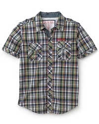 Chambray trim adds a polished edge to this preppy plaid short-sleeve shirt from GUESS Kids. Chambray trim adds a polished edge to this preppy plaid short-sleeve shirt from GUESS Kids.