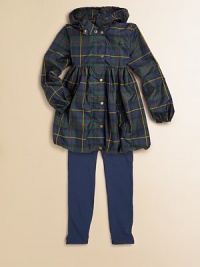 A preppy Tartan plaid raincoat is smartly designed with an attached hood for extra protection from the elements.Attached hood at mockneck collarLong sleevesFull snap-frontGathered empire waistZip slant welt pocketsBubble hemFully linedPolyesterMachine washImported Please note: Number of snaps may vary depending on size ordered. A preppy Tartan plaid raincoat is smartly designed with an attached hood for extra protection from the elements.Attached hood at mockneck collarLong sleevesFull snap-frontGathered empire waistZip slant welt pocketsBubble hemFully linedPolyesterMachine washImported Please note: Number of snaps may vary depending on size ordered.