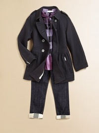 A sophisticated, skirt-inspired silhouette features traditional trench styling and zippered details.Shoulder epaulettesShirt collarLong sleeves with zippered cuffsDouble-breasted button frontBanded waistAngled pockets with zip closureSkirted bottomFully lined70% virgin wool/20% polyamide/10% cashmereHand washImported Please note: Number of buttons may vary depending on size ordered. A sophisticated, skirt-inspired silhouette features traditional trench styling and zippered details.Shoulder epaulettesShirt collarLong sleeves with zippered cuffsDouble-breasted button frontBanded waistAngled pockets with zip closureSkirted bottomFully lined70% virgin wool/20% polyamide/10% cashmereHand washImported Please note: Number of buttons may vary depending on size ordered.