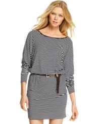 In a striped print, this MICHAEL Michael Kors belted dress is perfect for a relaxed yet polished spring look!