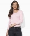 Lauren by Ralph Lauren's classic long-sleeved petite tee is cut from comfortable ribbed cotton with a patch pocket at the left sleeve featuring Ralph Lauren's embroidered monogram.