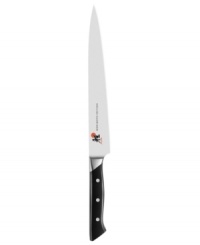 Superior sharpness and excellent edge retention deliver incredible precision in the kitchen. This hand-honed Japanese blade is ice-hardened and effortlessly maneuvered by the western-styled ergonomic grip for optimal comfort. Lifetime warranty. Superior sharpness and excellent edge retention deliver incredible precision in the kitchen. This hand-honed Japanese blade is ice-hardened and effortlessly maneuvered by the western-styled ergonomic grip for optimal comfort. Lifetime warranty.
