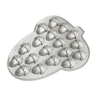 Perfect for autumn, this pan let's you make finely detailed, sweet little acorns out of cake, bread or chocolate. Use one pan for a half acorn with flat edge or use two for a full acorn. Perfect for autumn, this pan let's you make finely detailed, sweet little acorns out of cake, bread or chocolate. Use one pan for a half acorn with flat edge or use two for a full acorn.