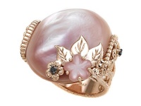 Carlo Viani® 14K Rose Gold Pink Mother of Pearl Ring with Black Diamonds Size 7 Carlo Viani® 14K Rose Gold Pink Mother of Pearl Ring with Black Diamonds Size 7