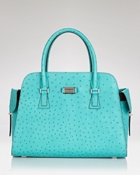Michael Kors' signature tote will add a splash of texture to your day. An embossed ostrich finish and gleaming hardware takes this polished purse to trendsetting terrain. Michael Kors' signature tote will add a splash of texture to your day. An embossed ostrich finish and gleaming hardware takes this polished purse to trendsetting terrain.