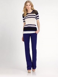 Stylish stripes invigorate this classic design with must-have-now appeal.CrewneckShort sleevesPull-on styleAbout 26 from shoulder to hem79% viscose/21% steelDry cleanImported Model shown is 5'10 (177cm) wearing US size Small. Stylish stripes invigorate this classic design with must-have-now appeal.CrewneckShort sleevesPull-on styleAbout 26 from shoulder to hem79% viscose/21% steelDry cleanImported Model shown is 5'10 (177cm) wearing US size Small.