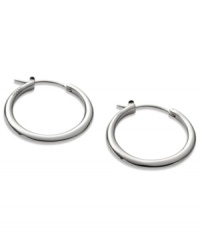 Perfectly petite and polished. These small hoop earrings from Fossil are crafted in stainless steel for a structured feel. Approximate diameter: 7/8 inch. Perfectly petite and polished. These small hoop earrings from Fossil are crafted in stainless steel for a structured feel. Approximate diameter: 7/8 inch.