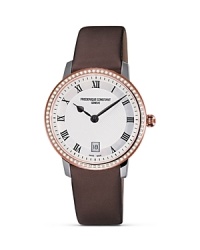 Ultra flat and sleek, the Slim Line is accented with a guilloché-patterned dial produced by a complex engraving procedure. By Frédérique Constant. Ultra flat and sleek, the Slim Line is accented with a guilloché-patterned dial produced by a complex engraving procedure. By Frédérique Constant.