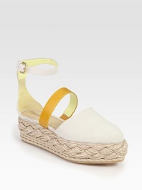 Velvety faux suede upper with a contrasting strap, grounded by a leather espadrille platform with shimmering metallic fibers. Braided leather platform, 2 (50mm)Faux suede and faux leather upperLeather liningRubber solePadded insoleMade in ItalyOUR FIT MODEL RECOMMENDS ordering one half size down as this style runs large. Velvety faux suede upper with a contrasting strap, grounded by a leather espadrille platform with shimmering metallic fibers. Braided leather platform, 2 (50mm)Faux suede and faux leather upperLeather liningRubber solePadded insoleMade in ItalyOUR FIT MODEL RECOMMENDS ordering one half size down as this style runs large.