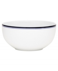 Named for a trendy Copenhagen neighborhood but designed with timeless style, the Christianshavn Blue all-purpose bowl features a double band of navy in pristine white porcelain. From Dansk. Named for a trendy Copenhagen neighborhood but designed with timeless style, the Christianshavn Blue all-purpose bowl features a double band of navy in pristine white porcelain. From Dansk.
