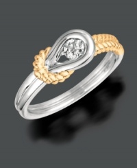 An Everlon masterpiece - a beautiful diamond (1/7 ct. t.w.) sits snug within a sterling silver knot and 14k gold rope setting. The perfect gift that compliments both gold and silver jewelry. Size 7. An Everlon masterpiece - a beautiful diamond (1/7 ct. t.w.) sits snug within a sterling silver knot and 14k gold rope setting. The perfect gift that compliments both gold and silver jewelry. Size 7.