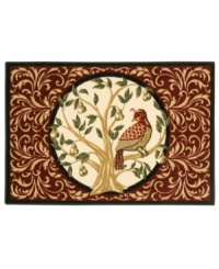 On the first day of Christmas! Evoking the beloved holiday carol, Shaw's lovely rug features a beautifully rendered partridge perched at the center of an elegant swirl design. Constructed of recyclable nylon, the rug adds a wonderful look to your decor without the extra impact on mother nature. On the first day of Christmas! Evoking the beloved holiday carol, Shaw's lovely rug features a beautifully rendered partridge perched at the center of an elegant swirl design. Constructed of recyclable nylon, the rug adds a wonderful look to your decor without the extra impact on mother nature.