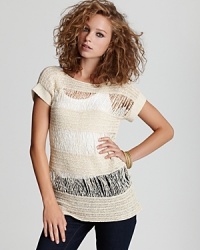 A MARC BY MARC JACOBS sweater masters fall chic with see-through woven stripes on an easy silhouette. Work the downtown look with a body-con tank and spray-on skinnies, or layer it over a maxi with moto-style booties for edge. A MARC BY MARC JACOBS sweater masters fall chic with see-through woven stripes on an easy silhouette. Work the downtown look with a body-con tank and spray-on skinnies, or layer it over a maxi with moto-style booties for edge.