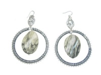 Silver Tone Snake Pattern Bead in Hoop Earrings Silver Tone Snake Pattern Bead in Hoop Earrings