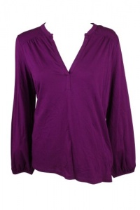 LAUREN Ralph Lauren Womens Oxford Berry Split V Long Sleeve Top S LAUREN Ralph Lauren Womens Oxford Berry Split V Long Sleeve Top S