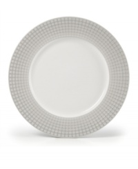 Shape up. A pattern of tiny squares gives the Mikasa Crisscross round platter a modern look and feel in resilient, everyday stoneware. Soothing gray and white tones mixing a matte and shiny finish add to its understated cool. Shape up. A pattern of tiny squares gives the Mikasa Crisscross round platter a modern look and feel in resilient, everyday stoneware. Soothing gray and white tones mixing a matte and shiny finish add to its understated cool.
