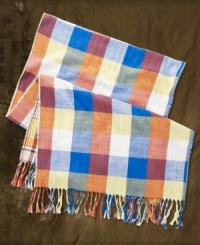 Adding rugged prep and a bold burst of color to any ensemble, the lightweight cotton scarf boasts a double-sided construction with a mix of bright plaids and checks. Adding rugged prep and a bold burst of color to any ensemble, the lightweight cotton scarf boasts a double-sided construction with a mix of bright plaids and checks.