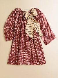 Pretty little polka dots add old-school style to this sumptuous silk A-line frock with elastic neckline for easy on and off.Elastic neckline with bowLong sleevesPullover styleA-line silhouetteFully linedSilkDry cleanImported Pretty little polka dots add old-school style to this sumptuous silk A-line frock with elastic neckline for easy on and off.Elastic neckline with bowLong sleevesPullover styleA-line silhouetteFully linedSilkDry cleanImported