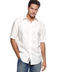 Upgrade your classic casual with this embroidered, linen-blend shirt from Cubavera. Upgrade your classic casual with this embroidered, linen-blend shirt from Cubavera.