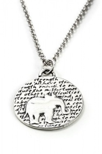 Kevin N Anna Studio California Sterling Silver LARGE Pendant Necklace with Round Etched ELEPHANT Pendant Celebrates STRENGTH