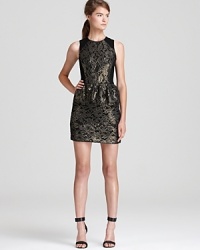 Don't be afraid to shine. This metallic lace Tibi dress, adorned with a feminine peplum, puts you in the spotlight for a night to remember. Don't be afraid to shine. This metallic lace Tibi dress, adorned with a feminine peplum, puts you in the spotlight for a night to remember.