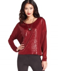 Sequins add high-shine to this Kensie top for a glam look, day or night! Sequins add high-shine to this Kensie top for a glam look, day or night!