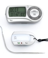 Step away from cooking. A wireless thermometer for ovens, grills and smokers works with a portable pager to give a read of your meat's temperature up to 100 feet away. Experience incredible flexibility to make even more meals or simply take your chef's hat off and rest awhile. Step away from cooking. A wireless thermometer for ovens, grills and smokers works with a portable pager to give a read of your meat's temperature up to 100 feet away. Experience incredible flexibility to make even more meals or simply take your chef's hat off and rest awhile.