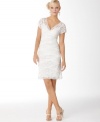 About lace: have a head-turning effect in this romantic petite lace dress from Marina. A gorgeous choice for rehearsal dinners and other bridal celebrations!