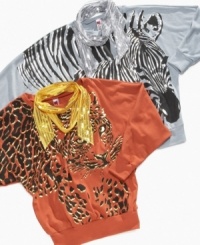 Metallic accents on these animal tees from Beautees give her style a sweet style complemented by a floaty, sequined scarf. Metallic accents on these animal tees from Beautees give her style a sweet style complemented by a floaty, sequined scarf.