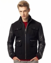 It may be cold, but you'll be looking hot in this sleek INC International Concepts bomber jacket. It may be cold, but you'll be looking hot in this sleek INC International Concepts bomber jacket.