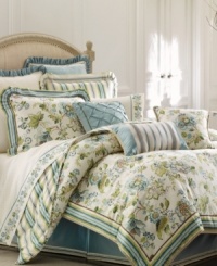 Inspired by the Greek Island of Corfu, this Croscill boudoir decorative pillow features soft, aqua stripes and paisley jacquard with gimp details. Ribbon accents and beaded tassels complete the look. Inspired by the Greek Island of Corfu, this Croscill boudoir decorative pillow features soft, aqua stripes and paisley jacquard with gimp details. Ribbon accents and beaded tassels complete the look.