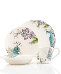 Full of rich detail, Peacock place settings liven up the table with dreamy botanical prints starring the colorful bird. Modern silhouettes in durable stoneware are designed to enjoy every day. From the Edie Rose by Rachel Bilson dinnerware collection. Full of rich detail, Peacock place settings liven up the table with dreamy botanical prints starring the colorful bird. Modern silhouettes in durable stoneware are designed to enjoy every day. From the Edie Rose by Rachel Bilson dinnerware collection.