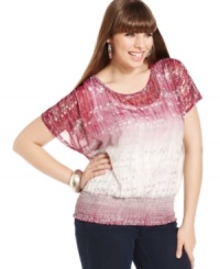 Partner your go-to jeans with Eyeshadow's short sleeve plus size top, rocking an ombre print. Partner your go-to jeans with Eyeshadow's short sleeve plus size top, rocking an ombre print.