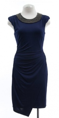 Laundry by Shelli Segal Ink Blot Blue Crystal Chain Link Necklace Jersey Sheath Dress 6 Laundry by Shelli Segal Ink Blot Blue Crystal Chain Link Necklace Jersey Sheath Dress 6
