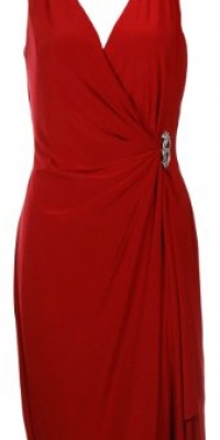 Lauren Ralph Lauren Evenings Faux Wrap Jersey Dress with Brooch Lauren Ralph Lauren Evenings Faux Wrap Jersey Dress with Brooch