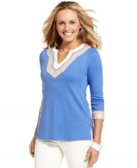 Eclectic style gets a modern touch in Charter Club's tunic, featuring on-trend colorblocking, sparkling trim and a bohemian-inspired silhouette. Eclectic style gets a modern touch in Charter Club's tunic, featuring on-trend colorblocking, sparkling trim and a bohemian-inspired silhouette.