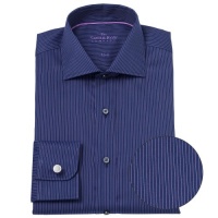 Savile Row Mens Navy Pin Stripe Fitted Formal Dress Shirt Single Cuff Savile Row Mens Navy Pin Stripe Fitted Formal Dress Shirt Single Cuff