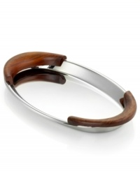 Luxe materials shine in this minimalist oval tray from Hotel Collection's line of serveware and serving dishes. With a chic harmony of sheesham wood and stainless steel, this tray is sure to transform less-than-stunning meals into a work of art. Luxe materials shine in this minimalist oval tray from Hotel Collection's line of serveware and serving dishes. With a chic harmony of sheesham wood and stainless steel, this tray is sure to transform less-than-stunning meals into a work of art.